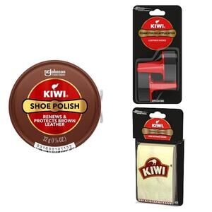 Kiwi Brown Shoe Polish Care Kit 1.13oz + 2 Foam Applicators + 2 Shine Cloths